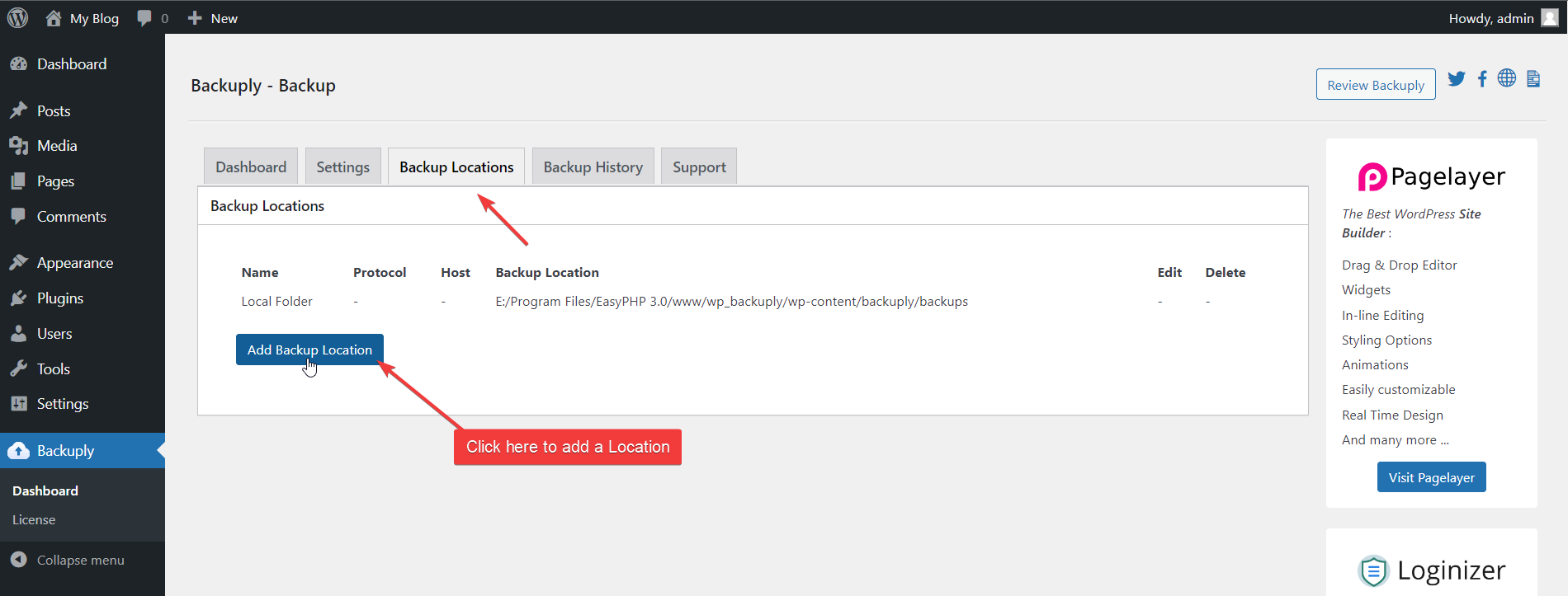 Add Backup Locations Tab Add Backup Locations Tab