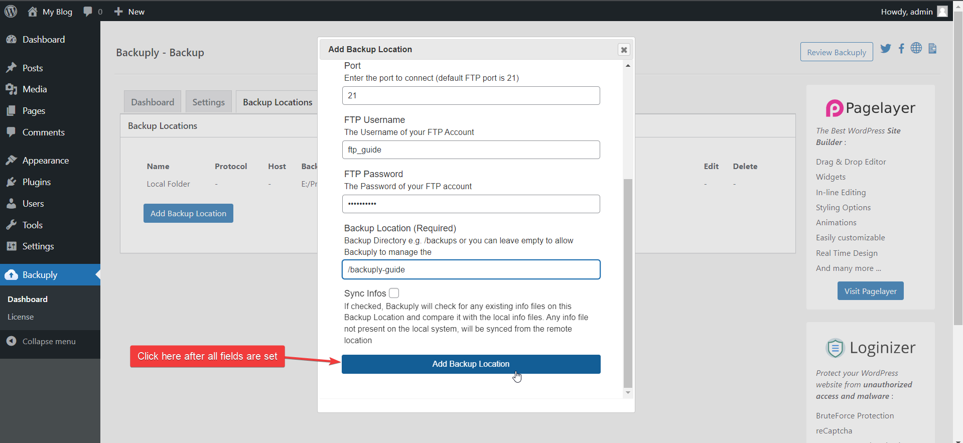Backuply Adding FTP