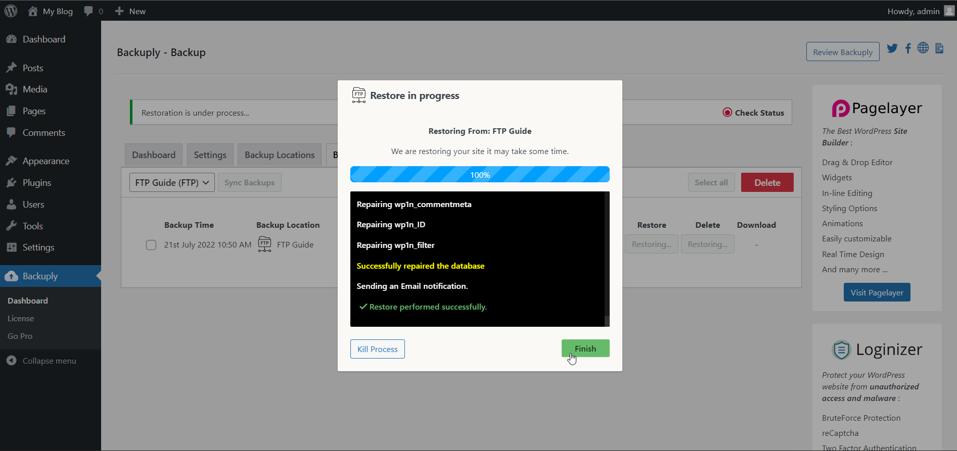 Backuply Restore Progress Backuply Restore Progress