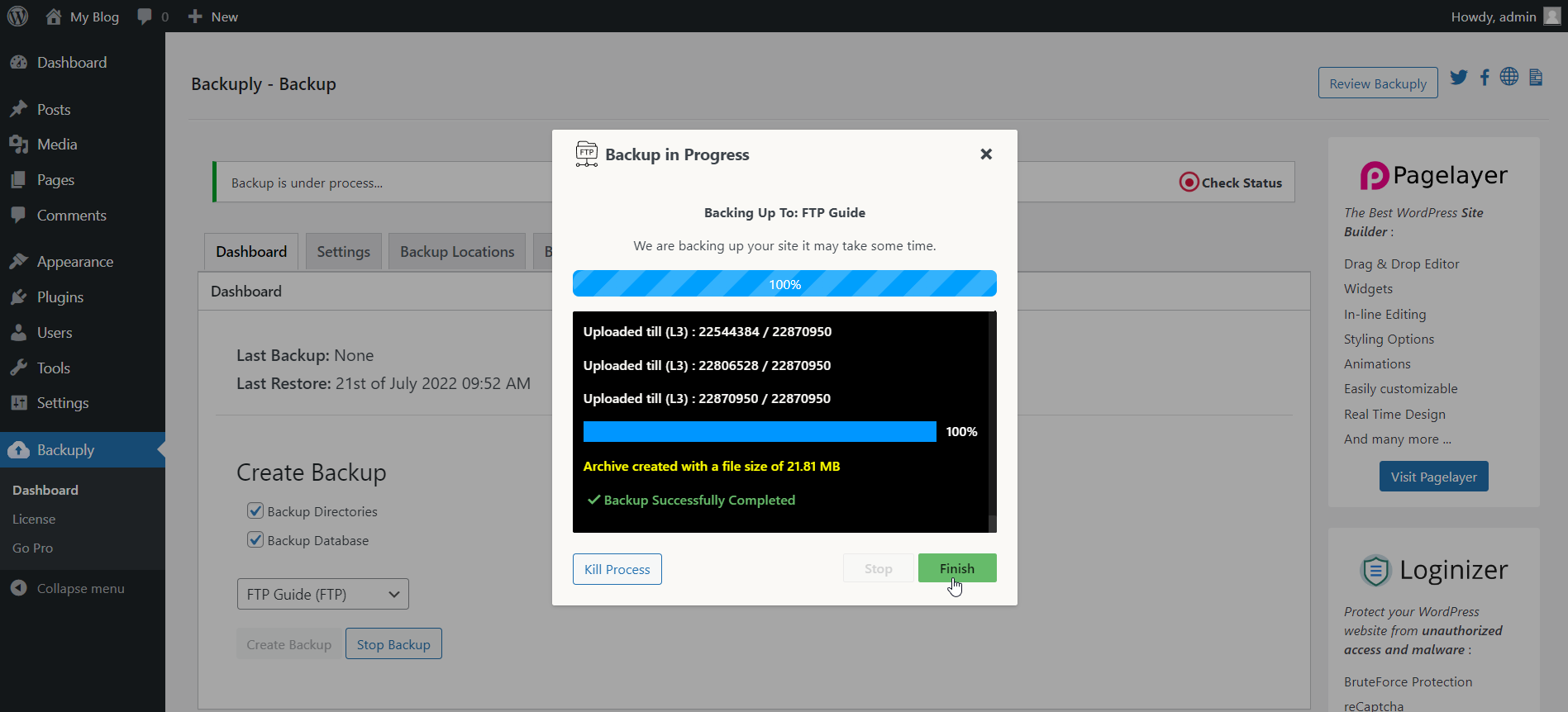 Backuply Backup Progress Backuply Backup Progress