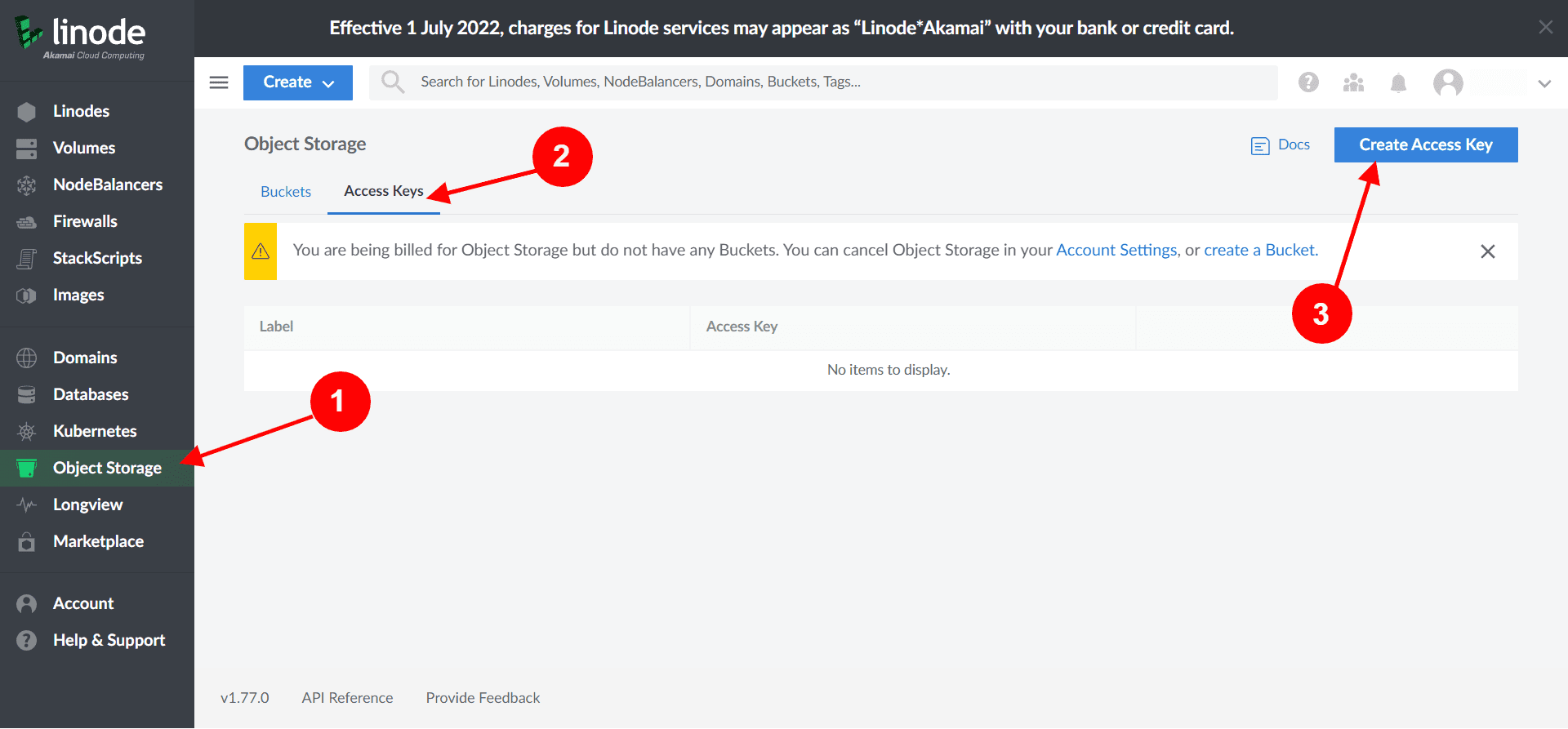Create Access Key for Linode Create Access Key for Linode