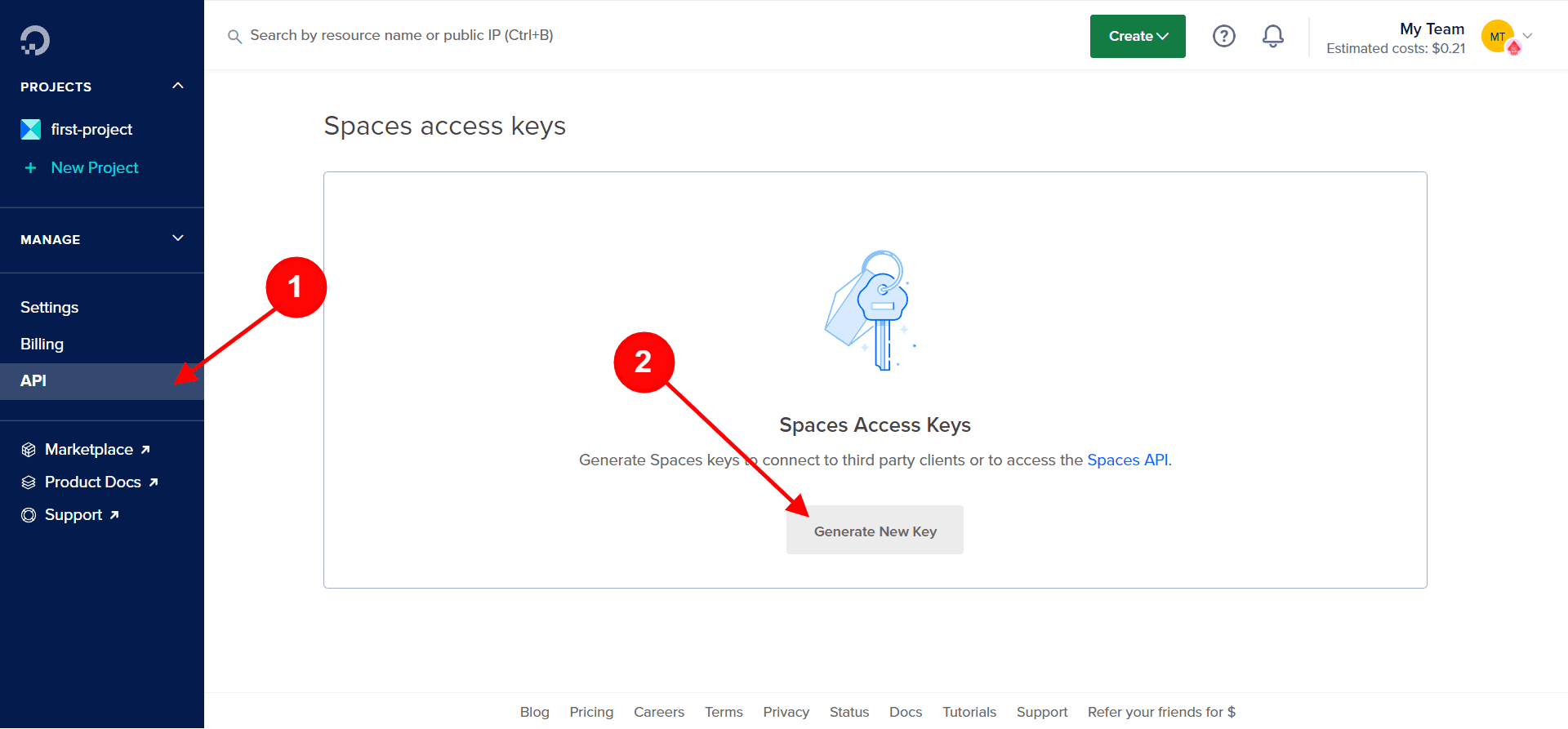 Create DigitalOcean Spaces API Key Create DigitalOcean Spaces API Key