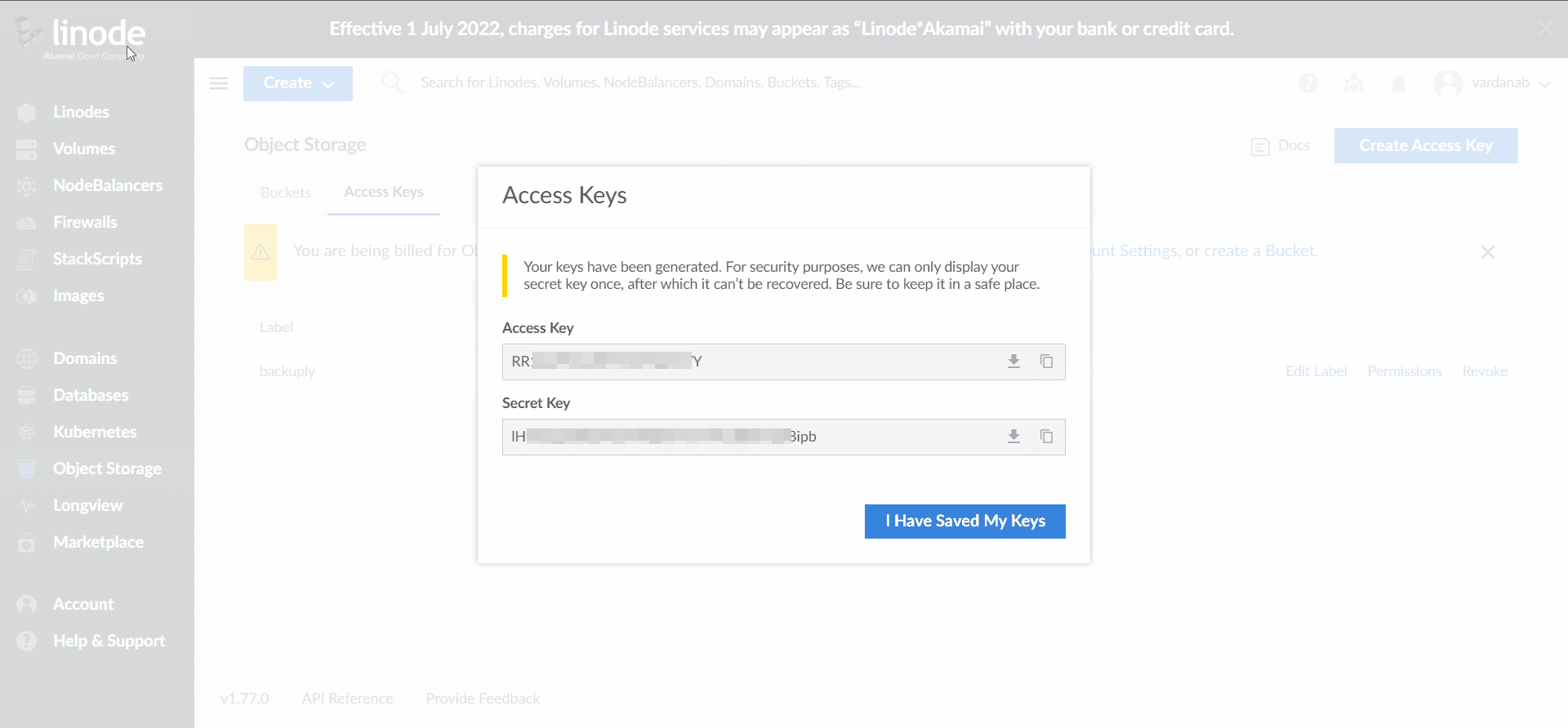 Linode Object Storage Access Key Linode Object Storage Access Key