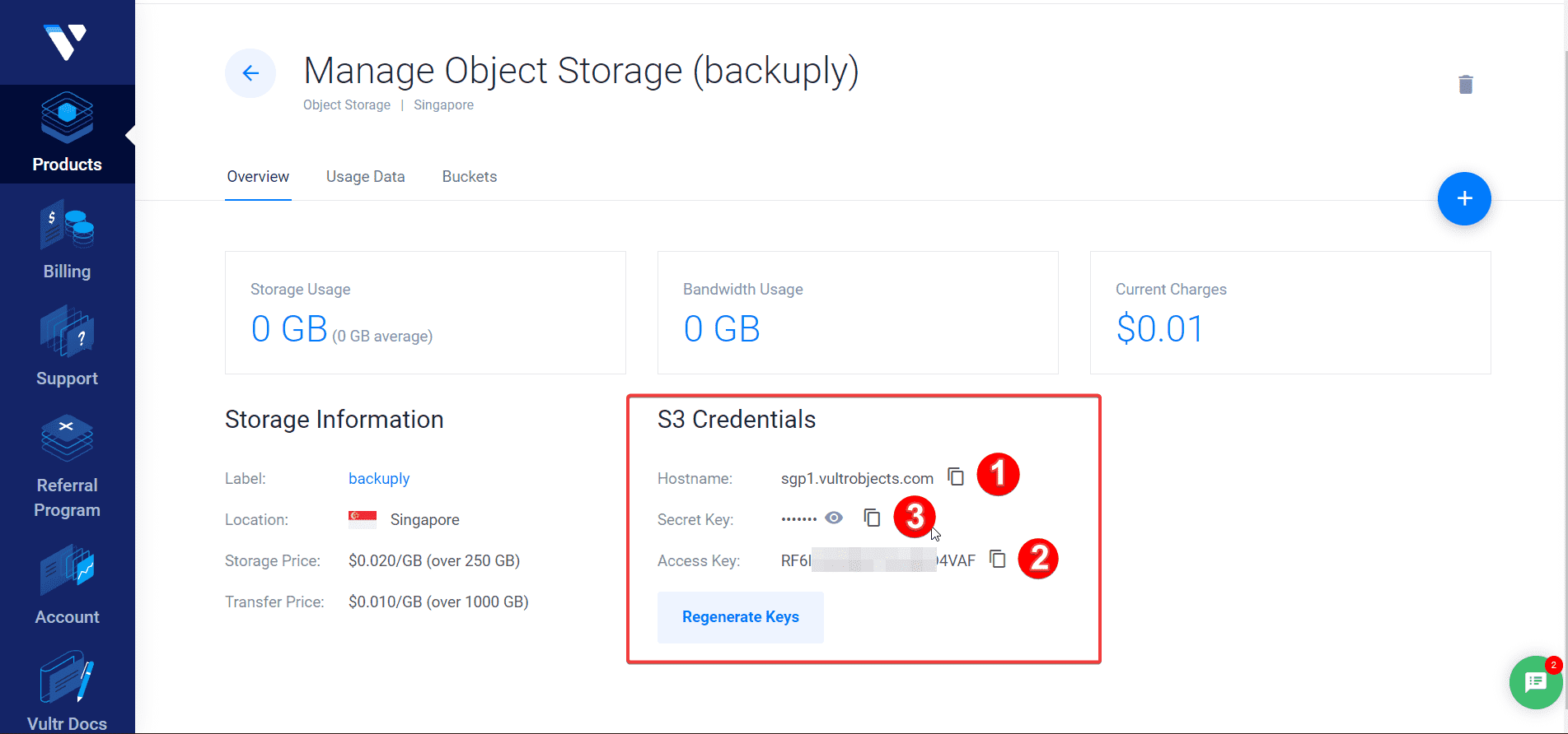Vultr Object Storage Creds Vultr Object Storage Creds