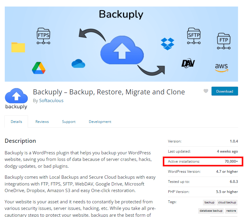 Backuply 70k installs Stats Backuply 70k installs Stats