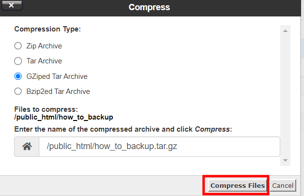 cPanel Compress Files cPanel Compress Files
