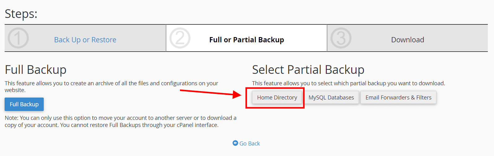 cPanel create home backup cPanel create home backup