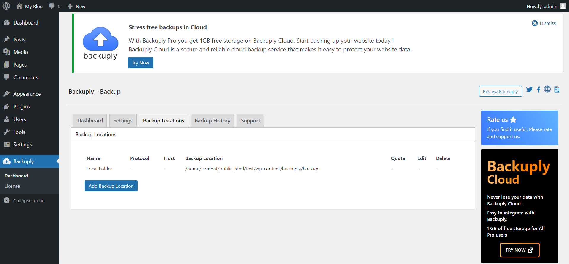 Backuply Cloud adding location Backuply Cloud adding location