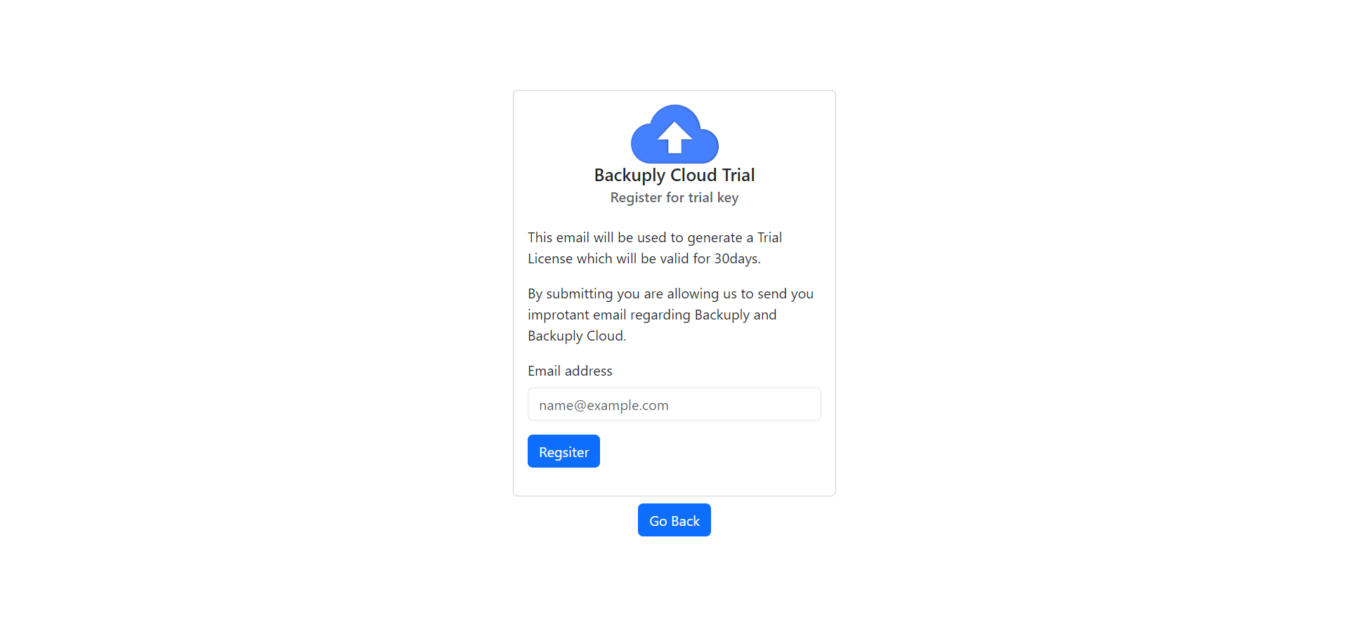Backuply Cloud trial registration Backuply Cloud trial registration