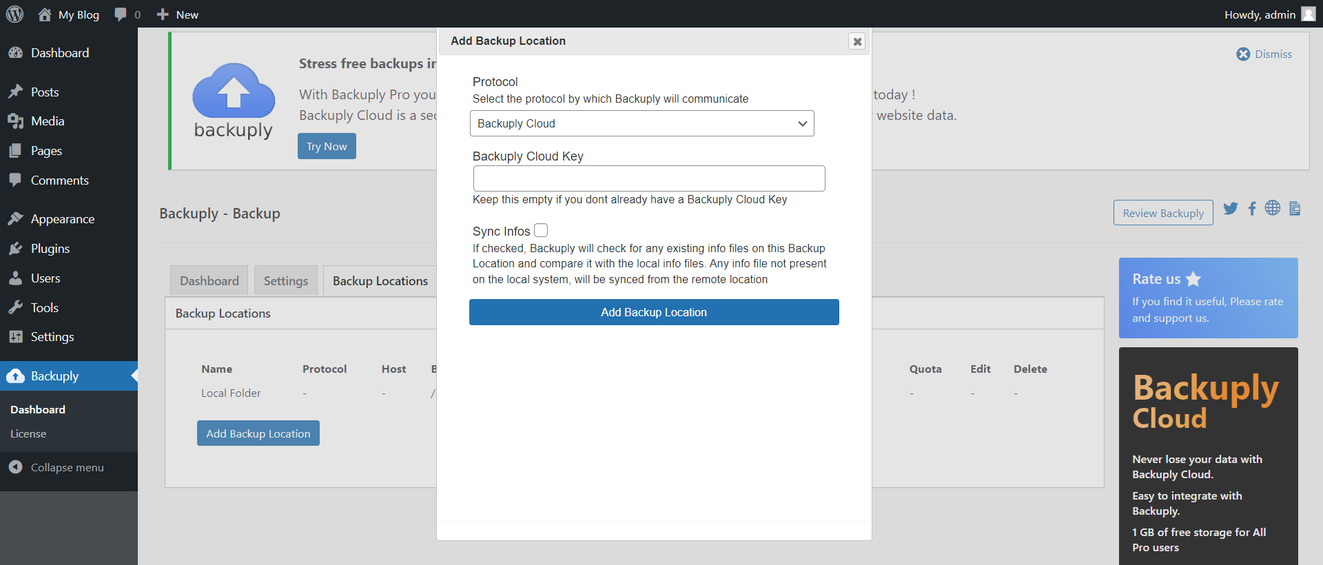 Setting Backuply Cloud as Protocol Setting Backuply Cloud as Protocol