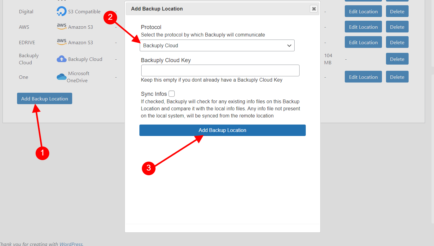 Adding Backuply Cloud backup location Adding Backuply Cloud backup location