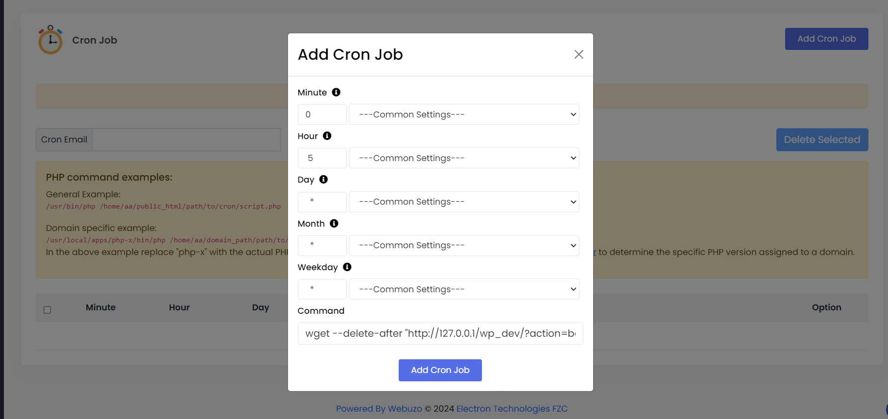 Webuzo Cron Job Webuzo Cron