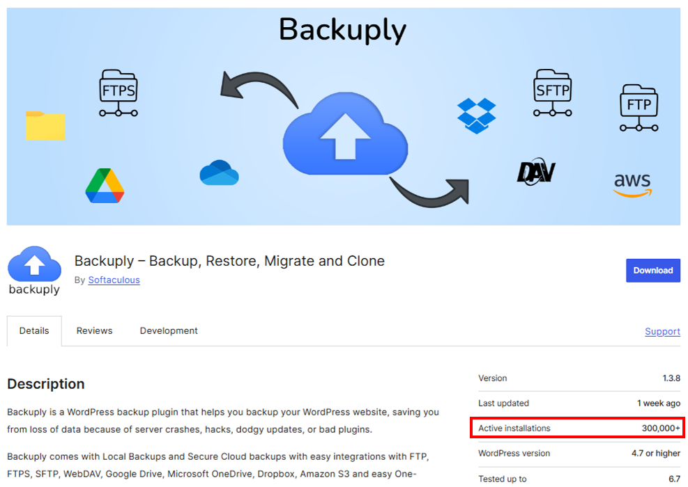 Backuply 300K WordPress screenshot Backuply 300K WordPress screenshot